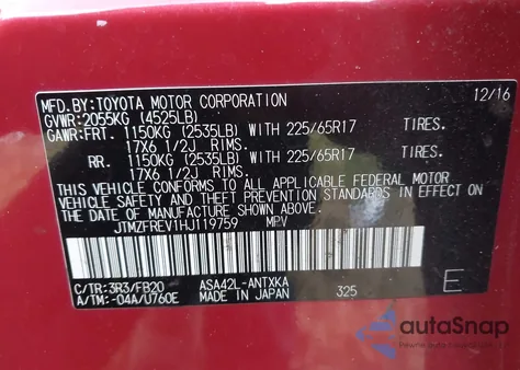 2017 Toyota Rav4 Le из США, поврежденный, VIN JTMZFREV1HJ119759